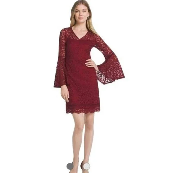 White House Black Market Bell-Sleeve Lace Shift Dress